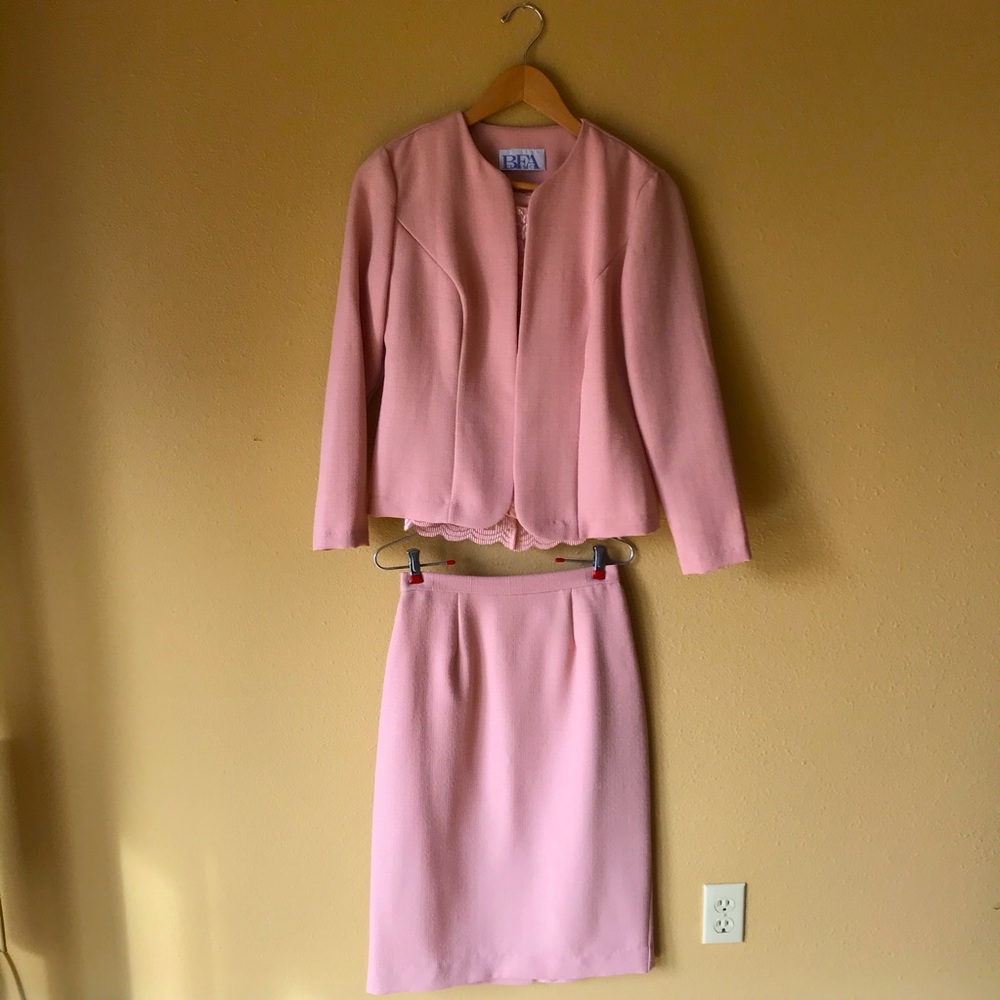 Vintage Pink Skirt Set with Matching Jacket